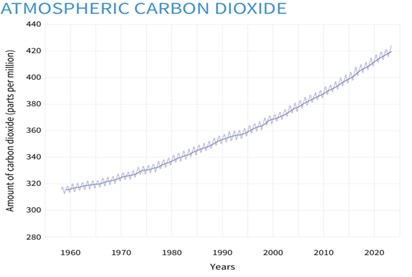 Şekil 1. 1990-2020 yılları arası Atmosferik CO2 artışı